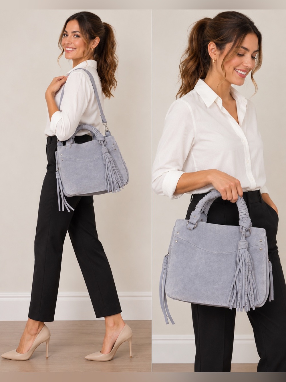 Elizabeth and James Lavender Suede Tassel Satchel